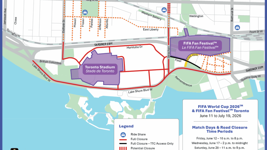 Road closures around Toronto Stadium on FIFA World Cup match days. Photo credit: City of Toronto