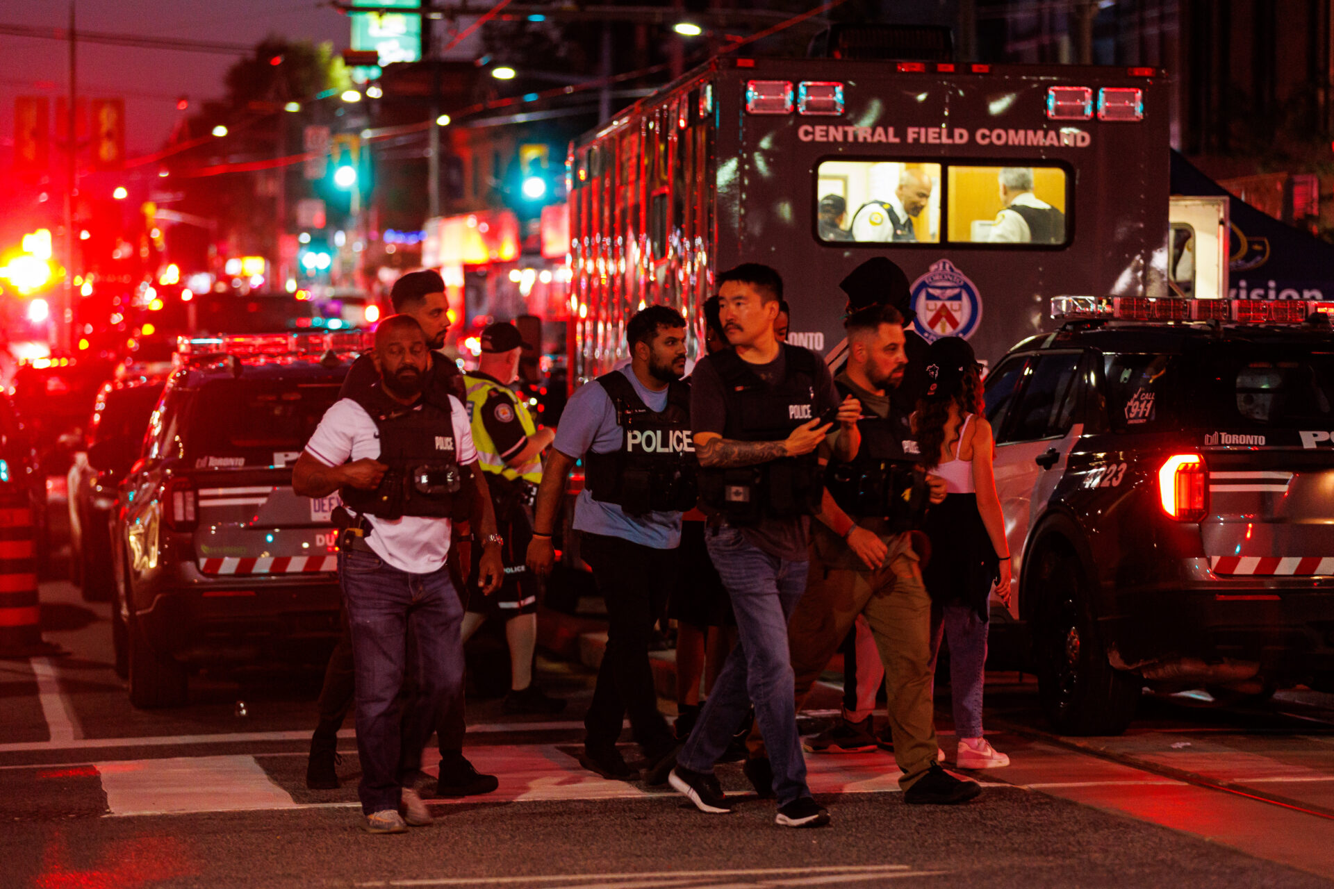 Police respond to an active shooter at the Salsa on St. Clair event in Toronto, on Saturday, July 11, 2026.