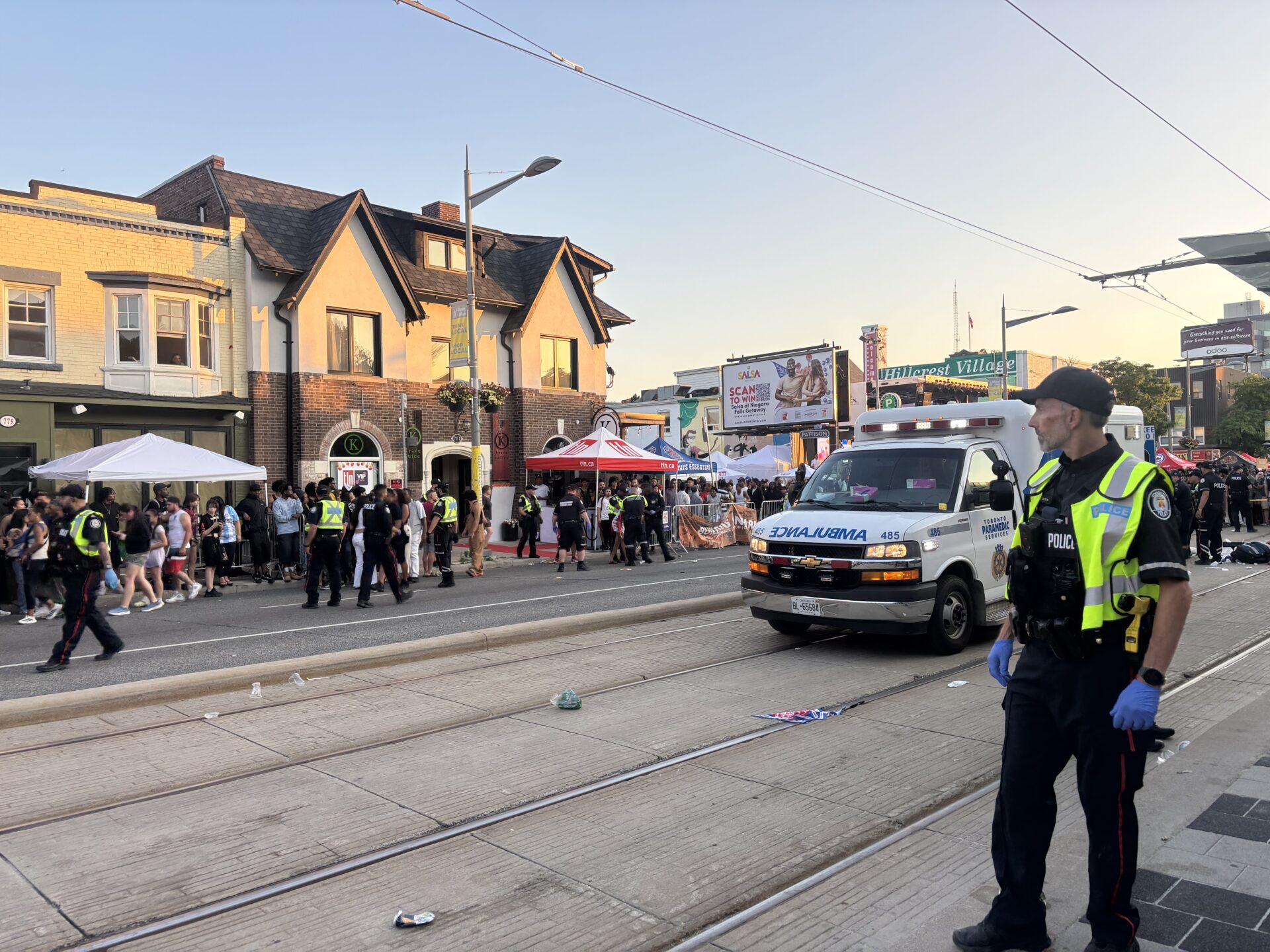 Photo shows the scene of a shooting at Toronto's Salsa on St. Clair festival.