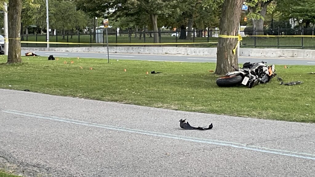 Photo shows the scene of a fatal motorcycle crash on Sun. Sept. 27, 2026. (CityNews/Arthur Pressick)