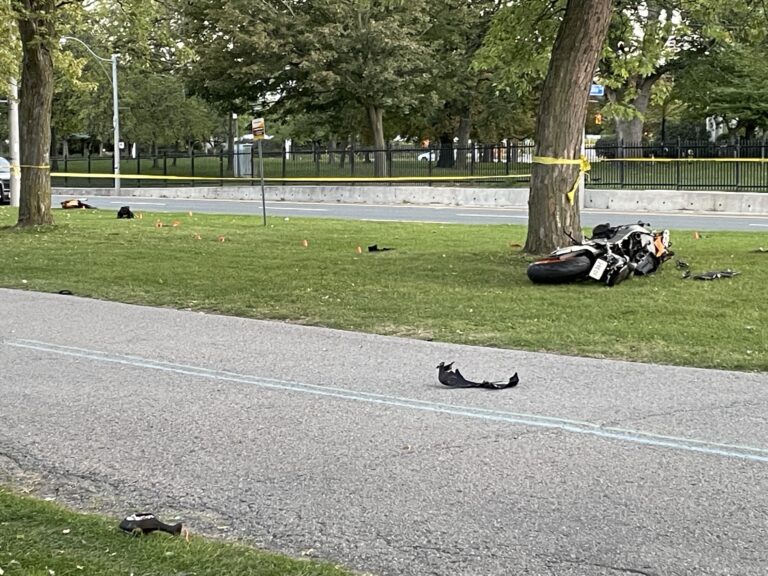 Photo shows the scene of a fatal motorcycle crash on Sun. Sept. 27, 2026. (CityNews/Arthur Pressick)